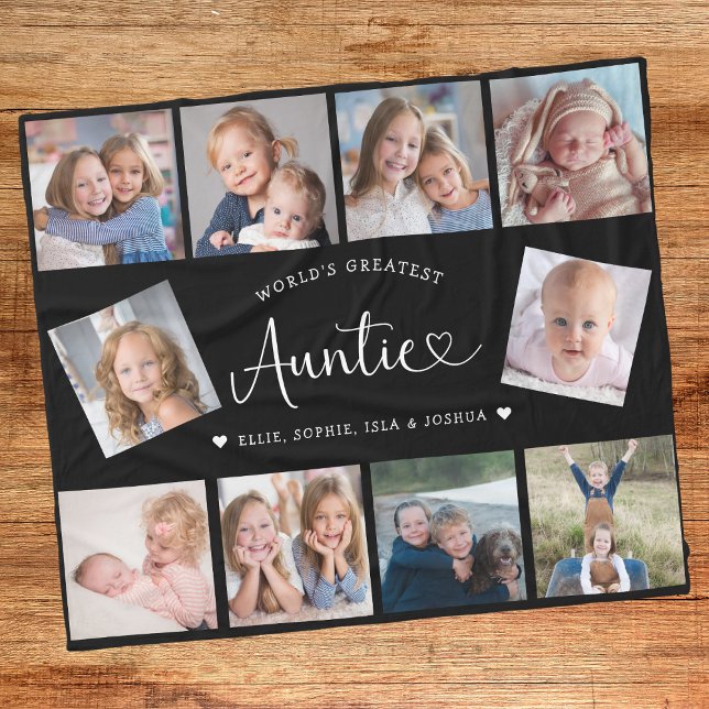 Manta Polar Auntie Photo Collage Script Cute Heart Modern (Subido por el creador)