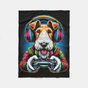 Manta Polar Auricular Videojuego Alambre Fox Terrier Perro Gam