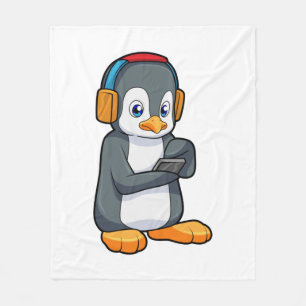 Manta Polar Auriculares con música pingüino