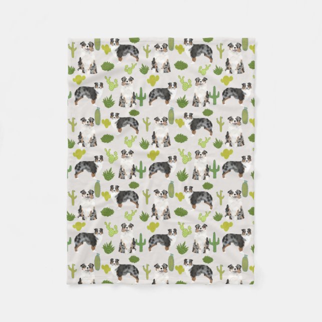 Manta Polar Aussie Dog Cactus Blanket - pastor australiano (Anverso)