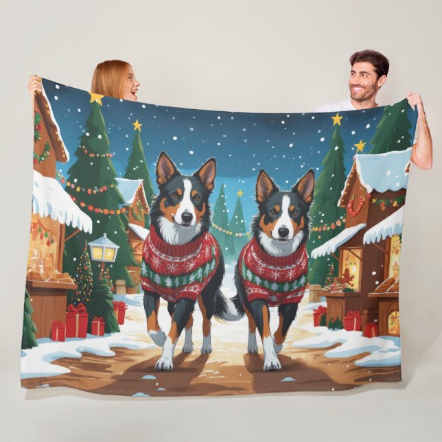 Manta Polar Australian Kelpie Dogs Christmas Snow Holiday (In situ)
