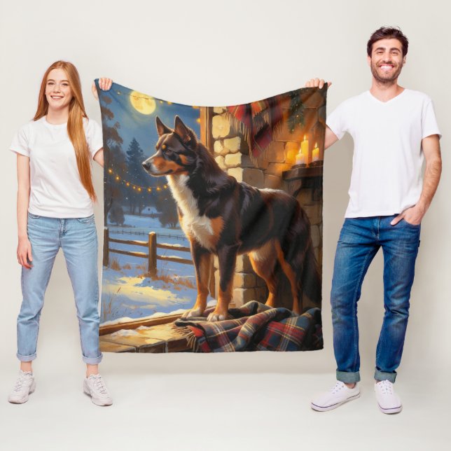 Manta Polar Australian Kelpie With Christmas Lights Holiday (In situ)