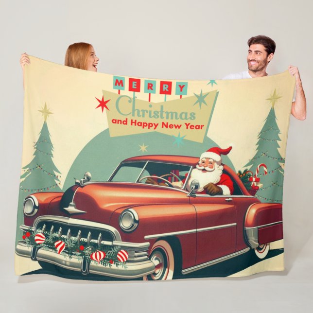 Manta Polar Auto rojo vintage y Santa (In situ)