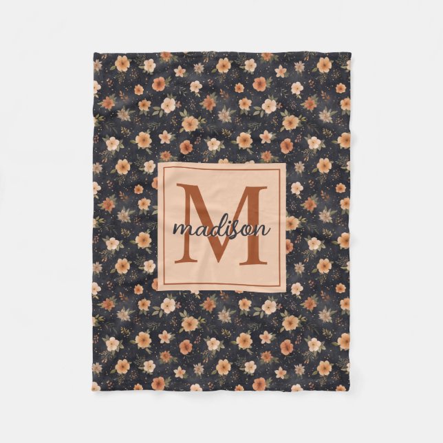 Manta Polar Autumk Dark Moody Terracotta Floral Monograma Nomb (Anverso)
