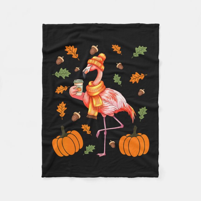Manta Polar Autumn Flamingo Pumpkin Spice Latte Fall Leaves Th (Anverso)
