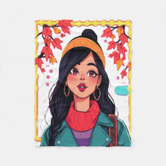 Manta Polar Autumn Girl Art Fleece Blanket – Cozy & Colorful H