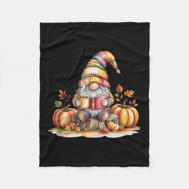 Manta Polar Autumn Gnome Reading Book With Pumpkins Fall Tank  (Anverso)