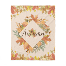 Autumn Maple Leaves Monograma Fleece Blanket