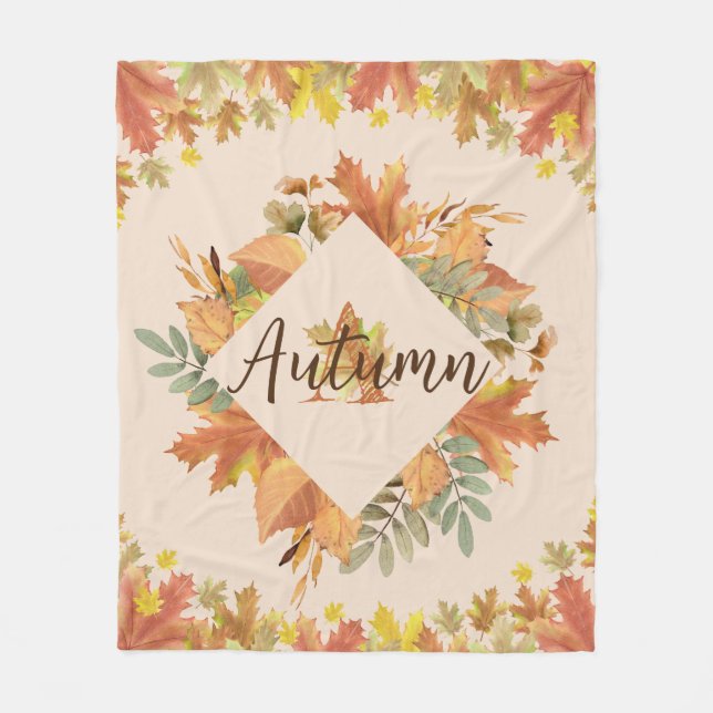 Manta Polar Autumn Maple Leaves Monograma Fleece Blanket (Anverso)
