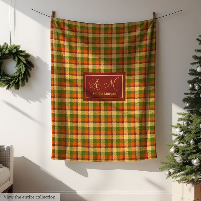 Manta Polar Autumn Plaid Throw Blanket Cozy Custom Name Accent (Autumn Plaid Throw Blanket Cozy Custom Name Accent)