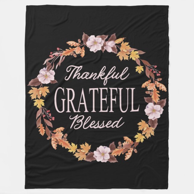 Manta Polar Autumn Wreath Agradecidos Bienaventurados (Anverso)