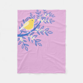 Manta Polar Ave amarilla ilustrada en un fondo rosado