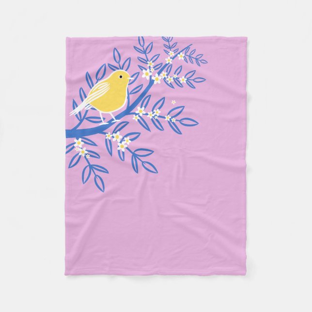 Manta Polar Ave amarilla ilustrada en un fondo rosado (Anverso)