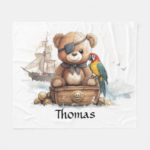 Manta Polar Aventura del oso de peluche pirata - Personalizabl