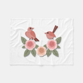 Manta Polar Aves amorosas rosas y Rosas floridos