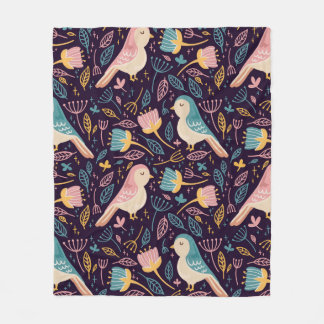 Manta Polar Aves azules y rosas con flores y hojas en Dar