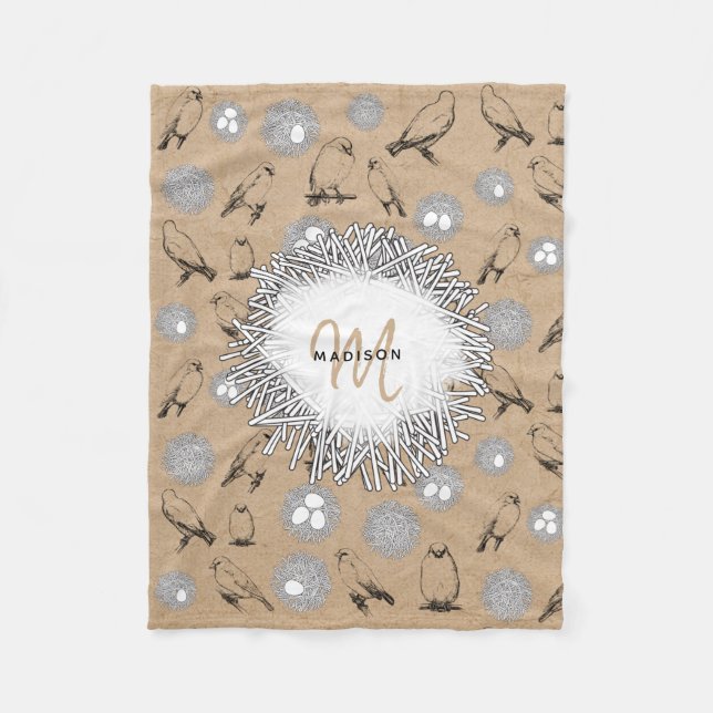 Manta Polar Aves de época y Nest Rustic Kraft Brown (Anverso)