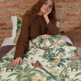 Manta Polar Aves de flores tropicales coloridas