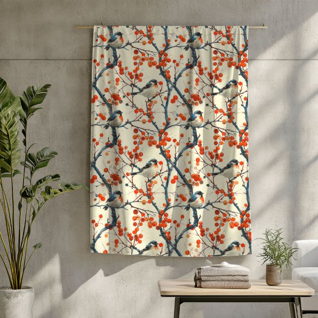 Manta Polar Aves encantadoras cubiertas con diseño de flores d (Charming Birds Blanket with Autumn Flower Design)