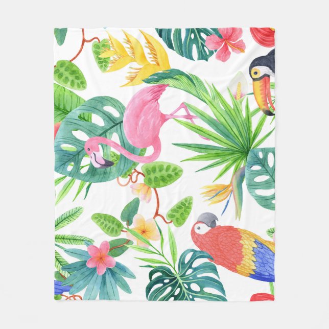 Manta Polar Aves exóticas, acuarela de selva tropical sin cost (Anverso)