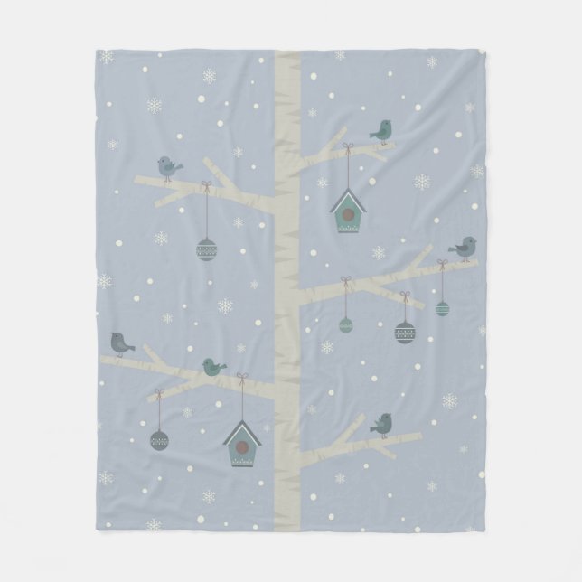 Manta Polar Aves navidades en árboles forestales en invierno (Anverso)