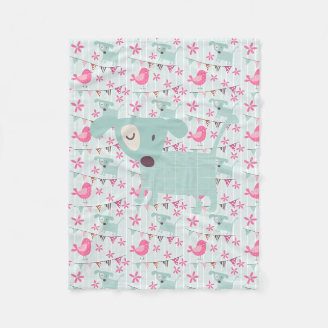 Manta Polar Aves, perros, carteles, flores (Anverso)