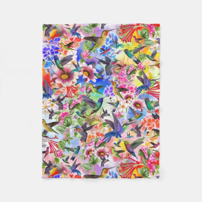 Manta Polar Aves que zumban con flores (Anverso)