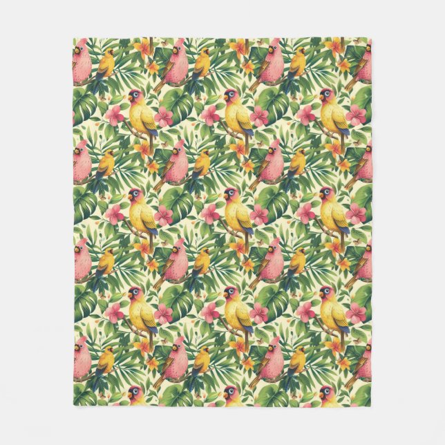 Manta Polar Aves tropicales y flores Sherpa Throw Blanket (Anverso)