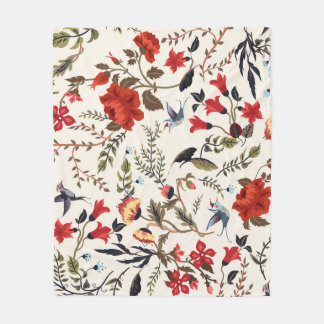 Manta Polar Aves y flores: diseño floral sin foco