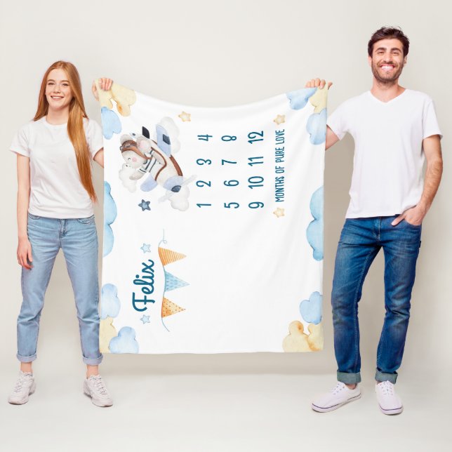 Manta Polar Aviator Bear Watercolor Themed Blanket (In situ)