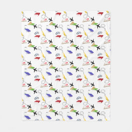 Manta Polar Avión, bicicleta, libros, rojo, amarillo, azul