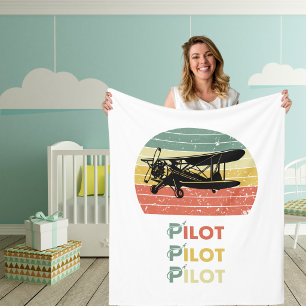 Manta Polar Avión genial y puesta de sol, estilo retro vintage