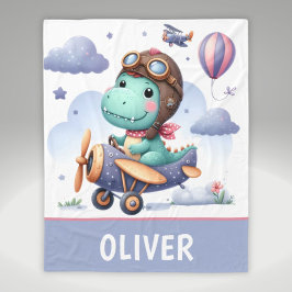 Manta Polar Avión morado de pequeños dinosaurios volando