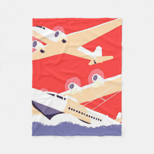 Manta Polar Avión volando vintage WPA colorido