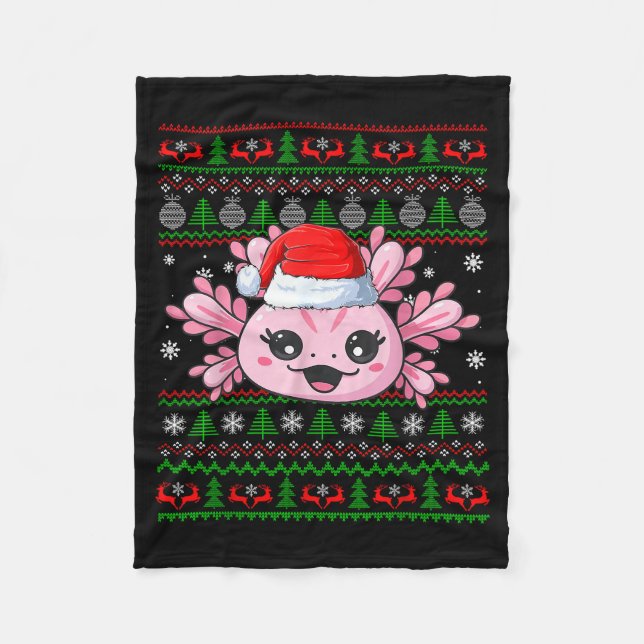 Manta Polar Axolotl Christmas Ugly Sweater Santa Axolotl Head  (Anverso)
