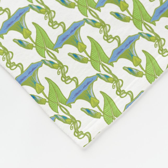 Manta Polar Azul Art Nouveau Ipomoea tapicería floral damasco (Esquina)