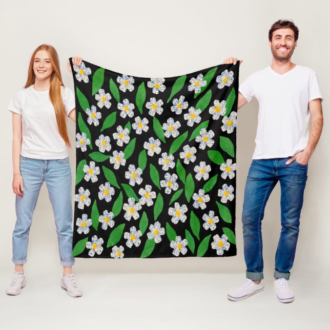 Manta Polar Azul Blanco Verde Floral  (In situ)