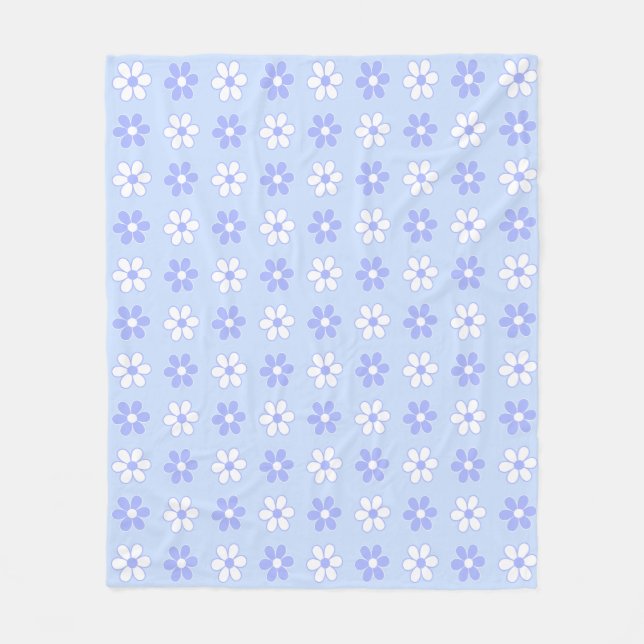 Manta Polar Azul Celeste y Flores Blancas sobre Azul Claro (Anverso)