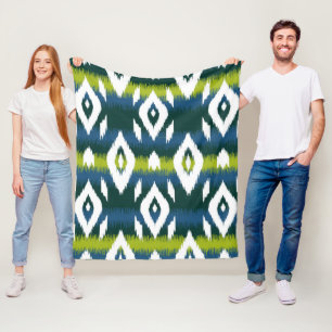Manta Polar Azul Chartreuse Green Ikat Pattern Moderno