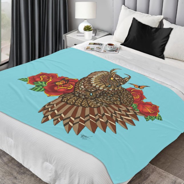 Manta Polar Azul de Búho Roses Rojos (Subido por el creador)