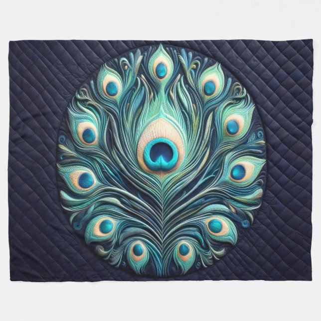 Manta Polar Azul de plumas de pavo real (Frente (Horizontal))