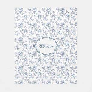Manta Polar Azul Francés Toile Chinoiserie Floral Nombre Perso