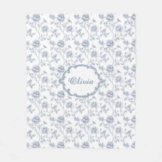 Manta Polar Azul Francés Toile Chinoiserie Floral Nombre Perso