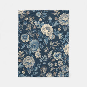 Manta Polar Azul Marino Patrón Botánico Floral Vintage