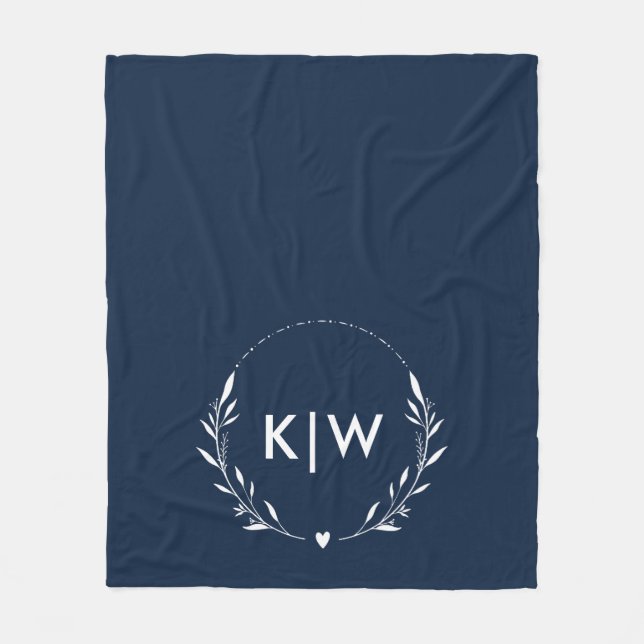 Manta Polar Azul marino y blanco | Monograma de Iniciales Mode (Anverso)