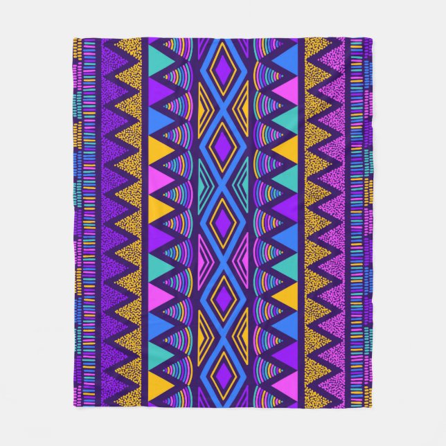 Manta Polar Azul neón: Patrón Navajo tribal (Anverso)