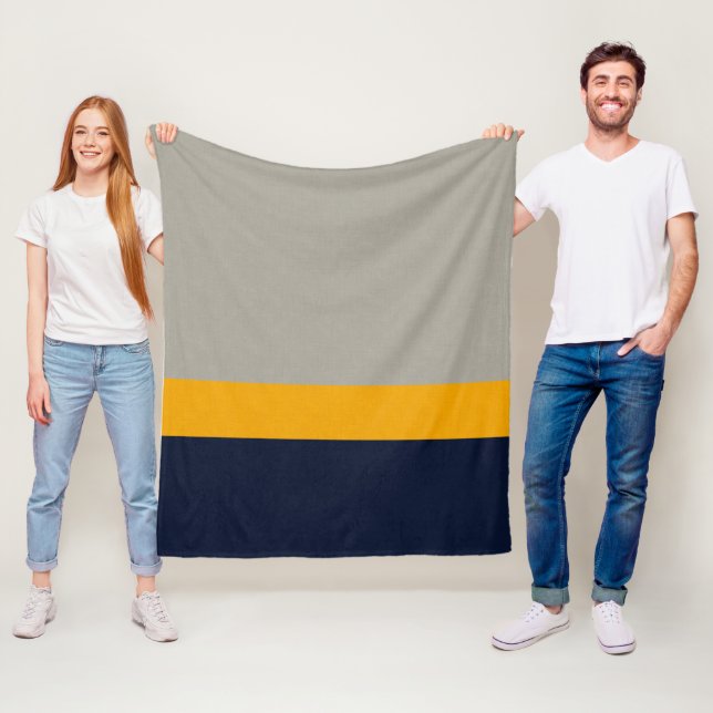 Manta Polar Azul oscuro, amarillo, rayado gris texturado (In situ)