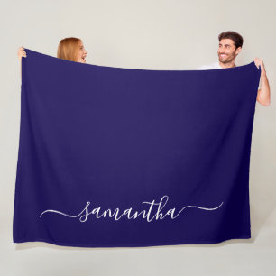 Manta Polar Azul oscuro y elegante nombre con floritura en bla