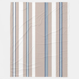 Manta Polar Azul rayado, blanco y beige con acentos negros