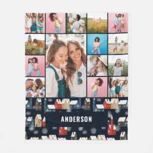 Manta Polar Azul rojo botánico moderno pampas mínimo 15 foto